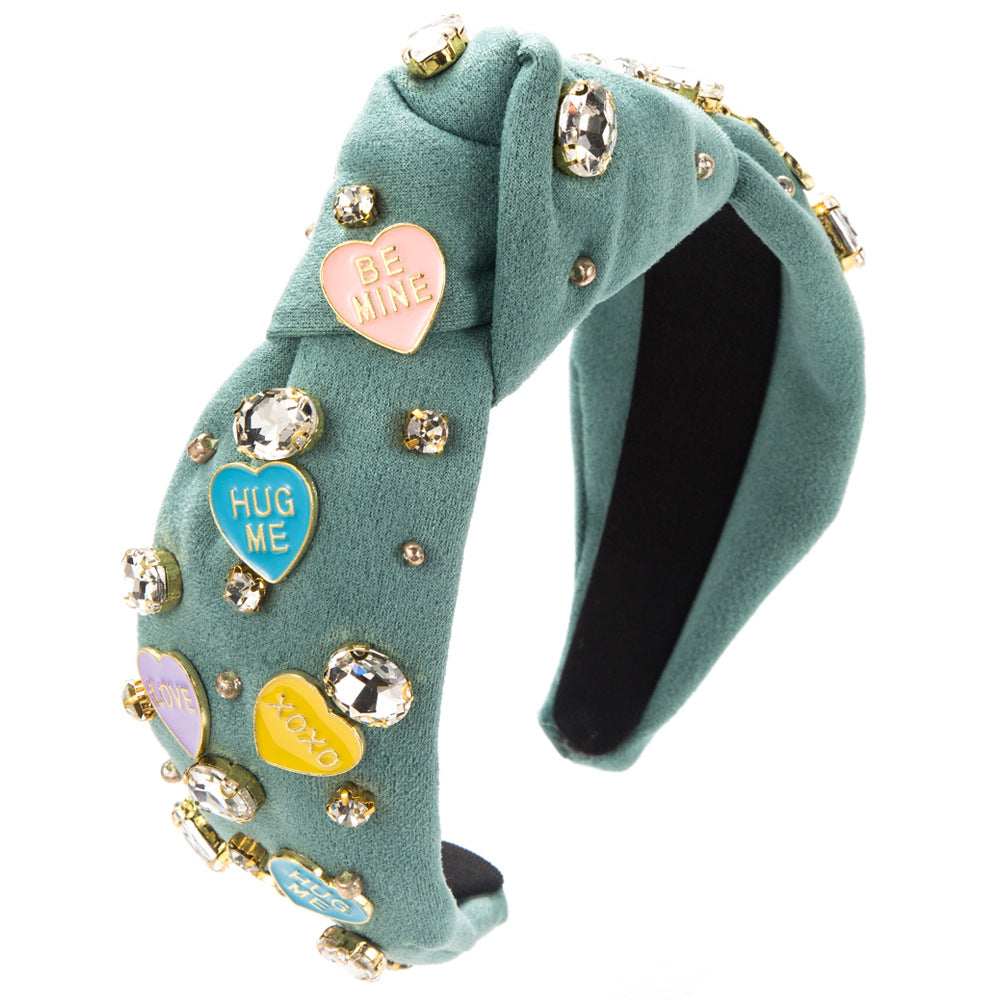 Wholesale Diamond Inlaid Love Fabric Valentine's Day Hair Bands